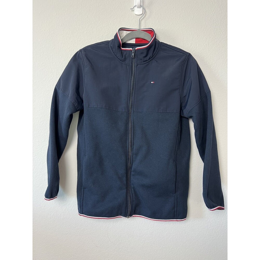 Tommy Hilfiger Full Zip Jacket Men's Medium Navy Blue Knit Woven Mixed Media